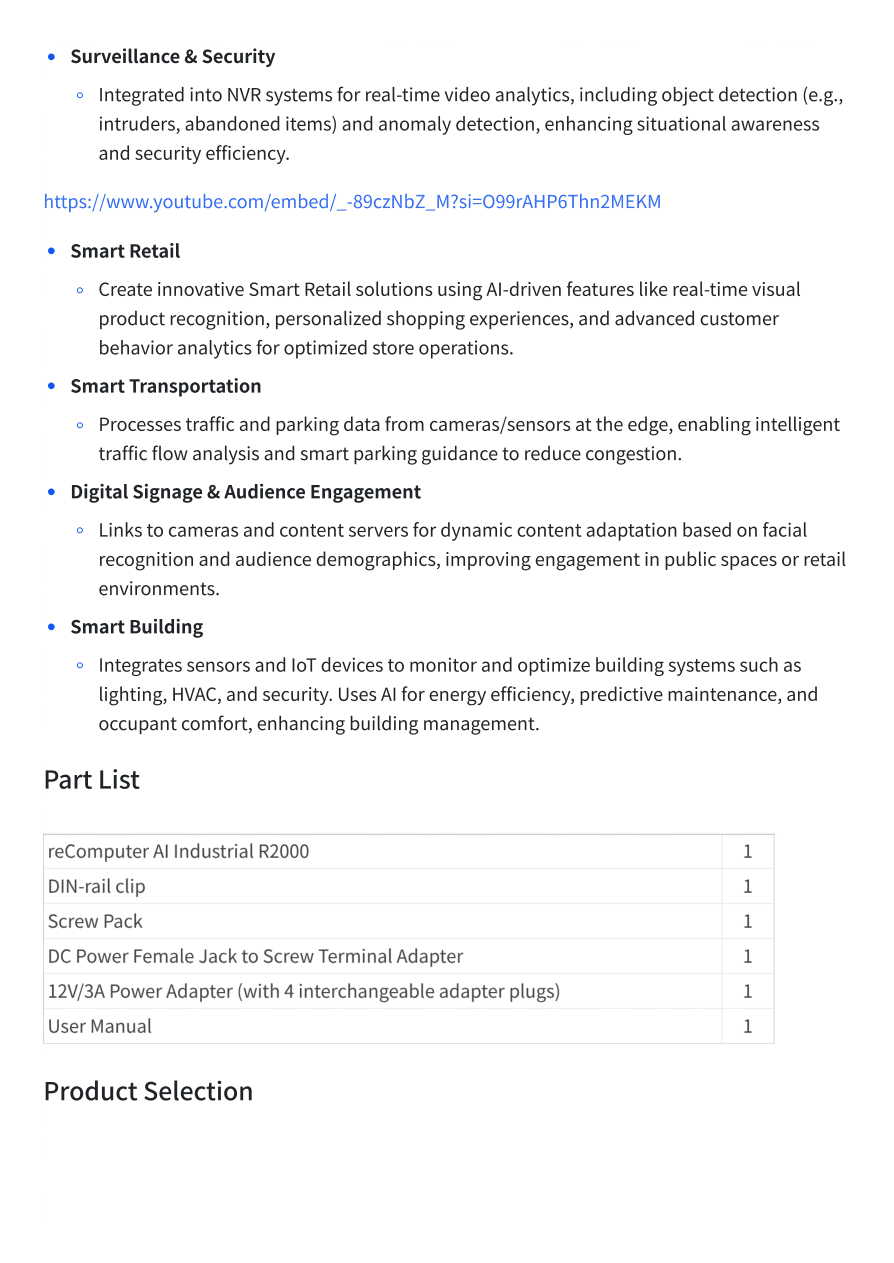 reComputer AI Industrial R applications and part list