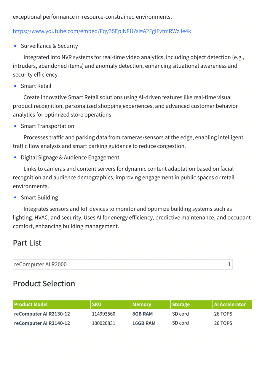 reComputer AI R applications, part list and product selection